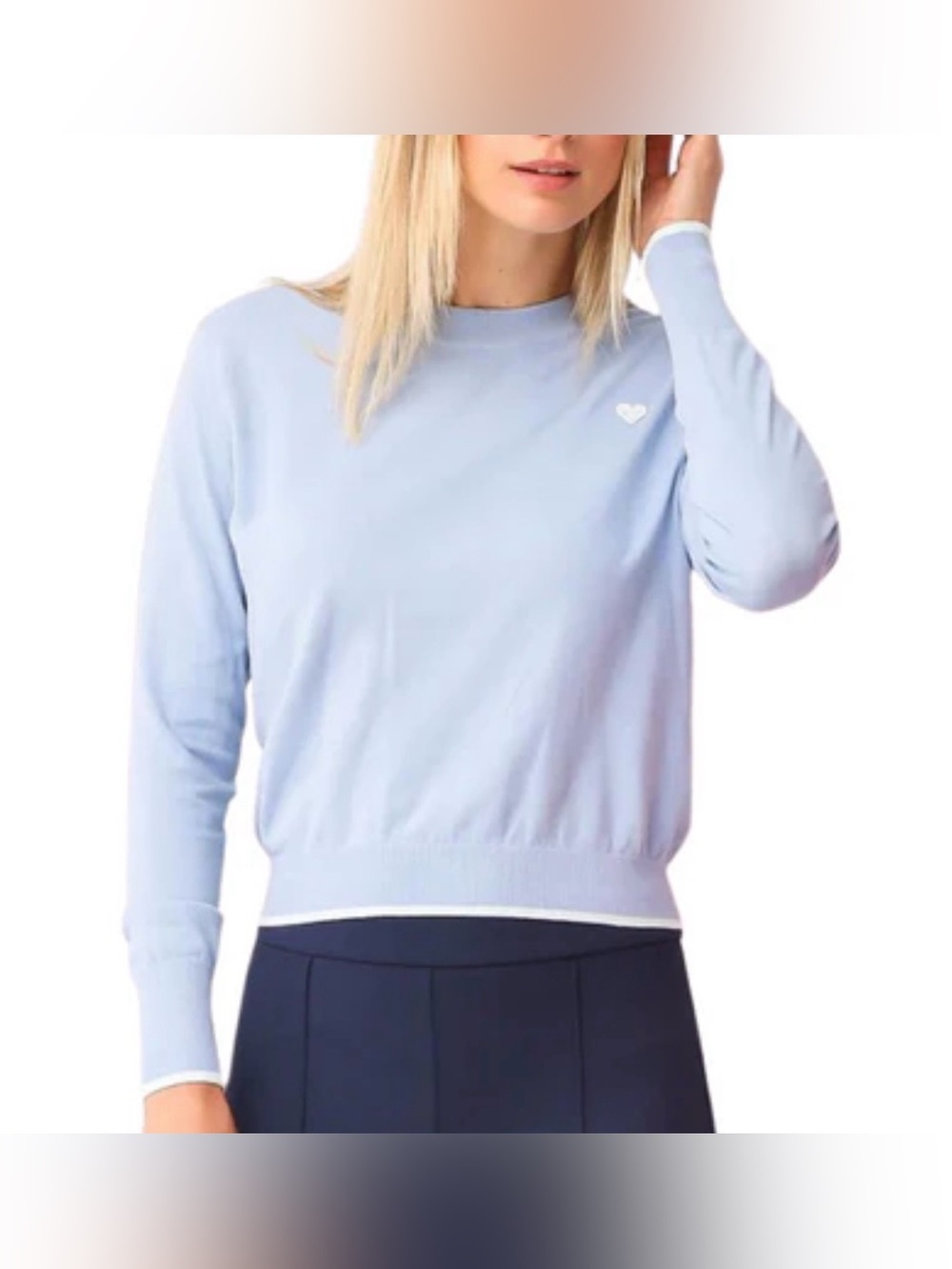 Kerri Rosenthal Lu Sweater Cotton Blue Sky Embroidered Heart Large